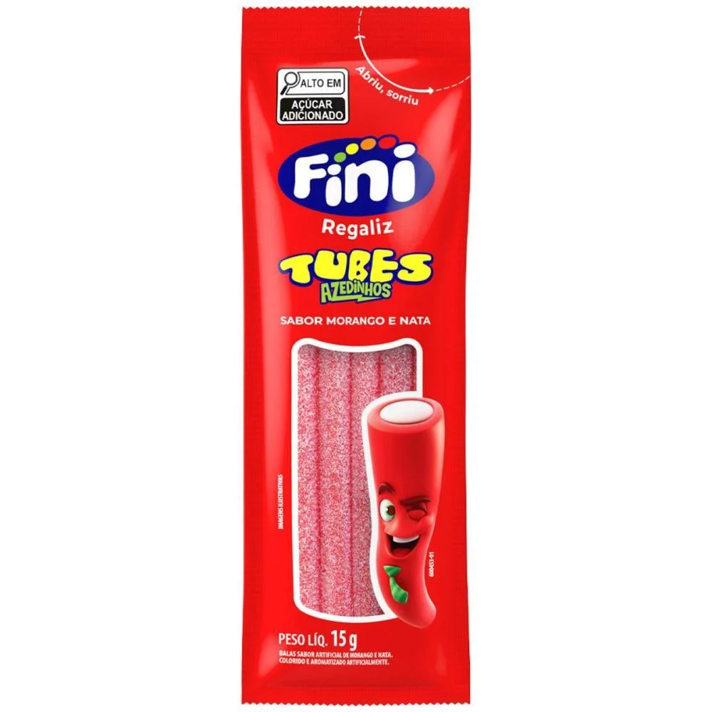 Doce Tubes Morango Azedinho 15G. Fini C/ 12 Unidades
