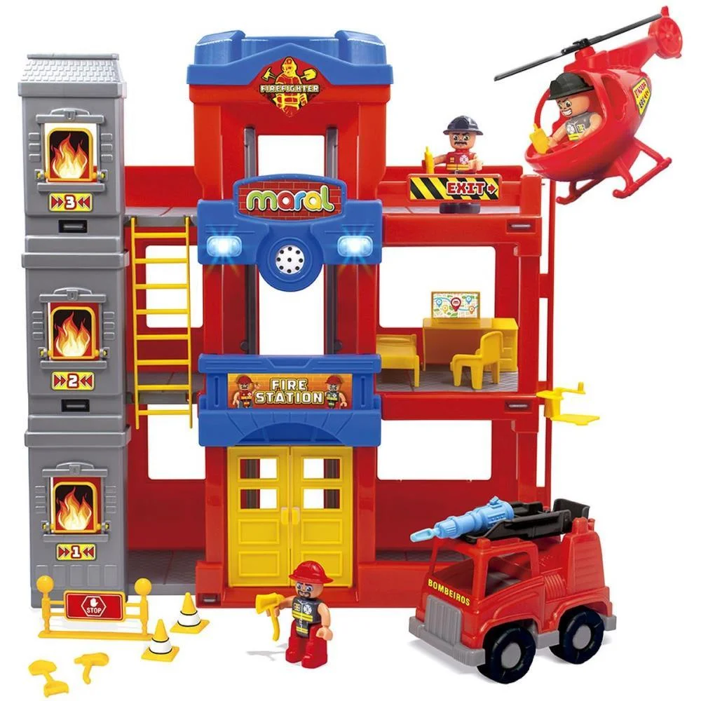 Cenario Tematico (Playset) Fire Station C/Luz/Som 23Pcs Maral