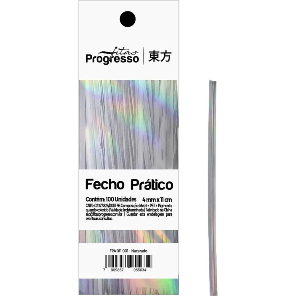 Fecho Metalico Nacarado 4Mmx11Cm. Fitas Progresso C/ 100 Unidades