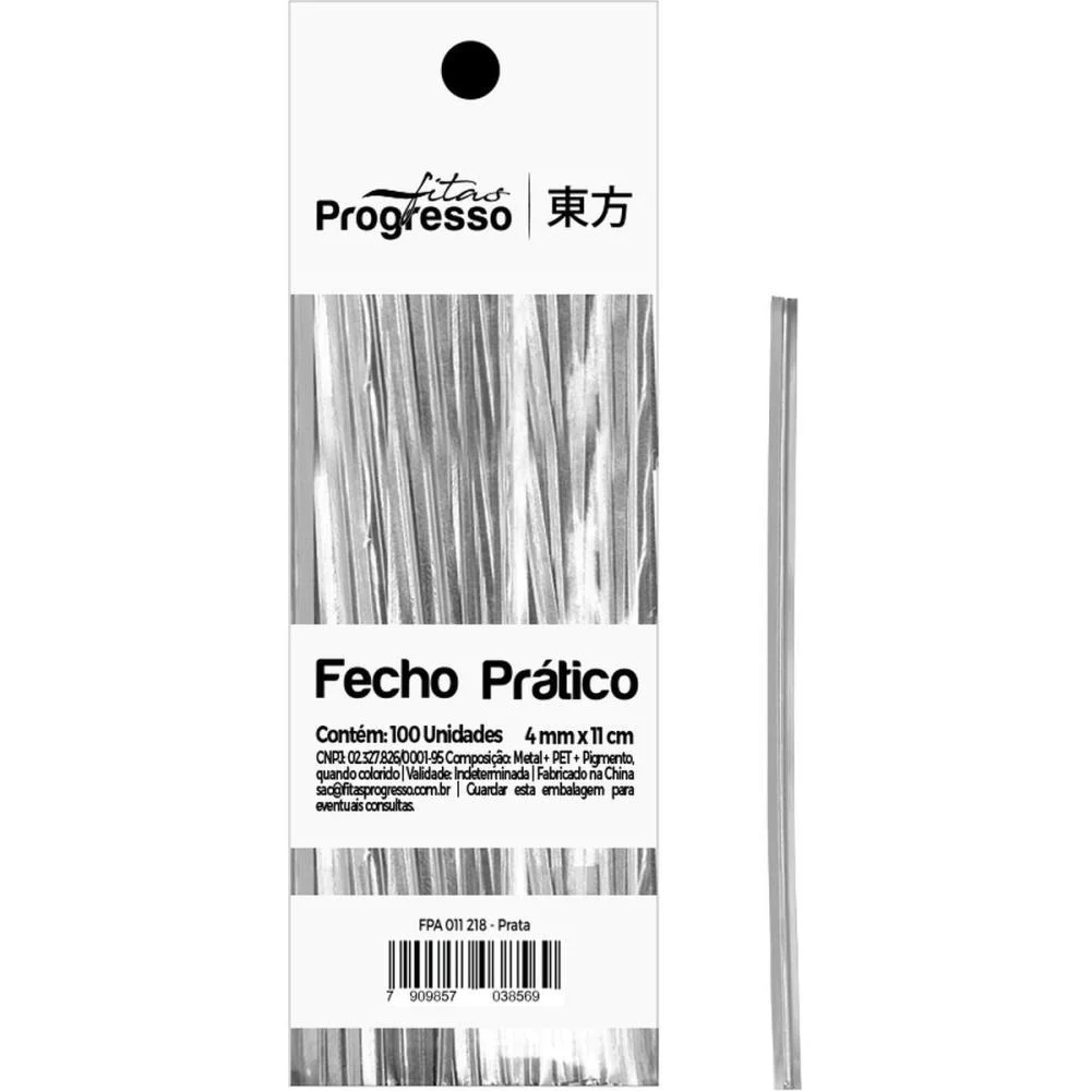 Fecho Metalico Prata 4Mmx11Cm Fitas Progresso C/ 100 Unidades