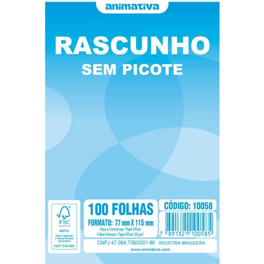 Bloco Para Rascunho Sem Picote 80X115 100Fls. Animativa (Pct.c/20)