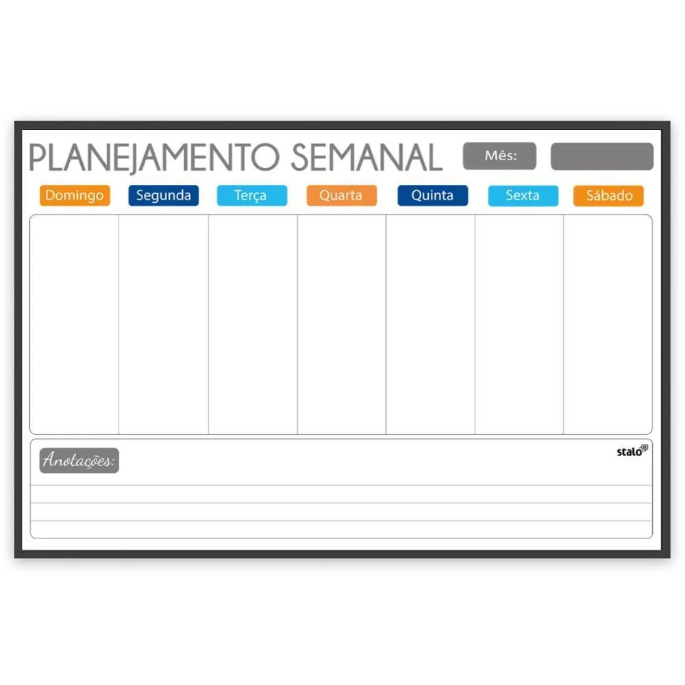 Quadro Planner Semanal Light Fit 090X060Cm Stalo (Pct.c/02)