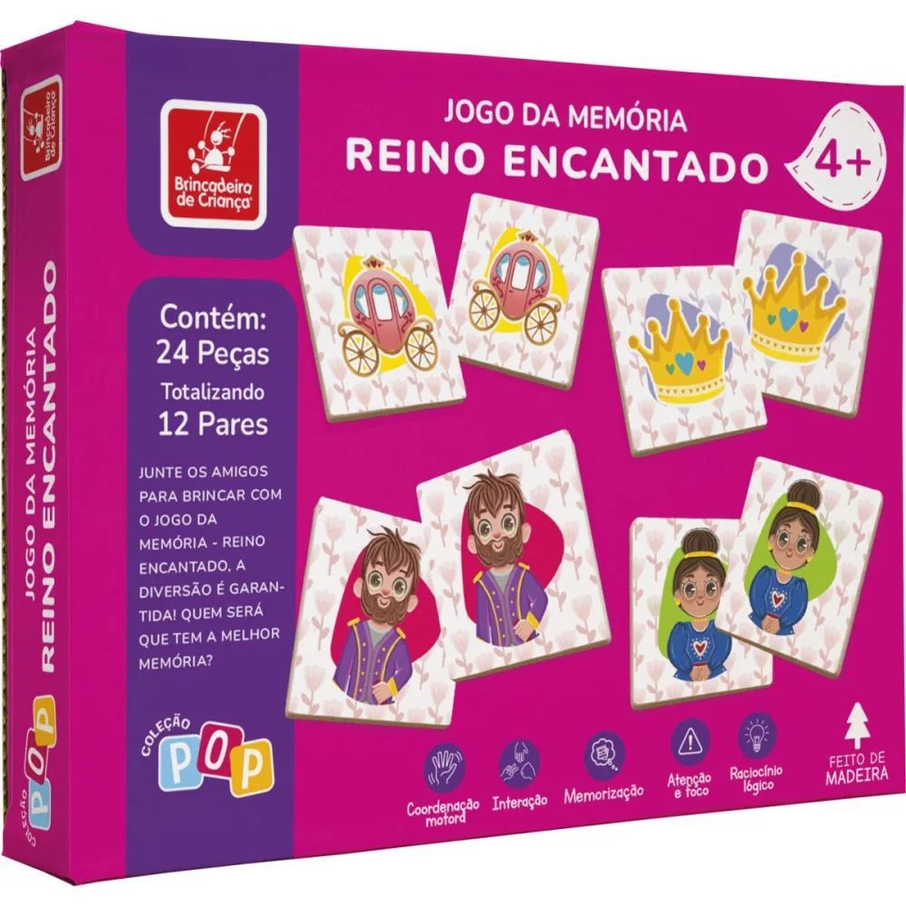 Jogo Da Memoria Em Madeira Reino Encantado 24Pcs Brinc. De Crianca