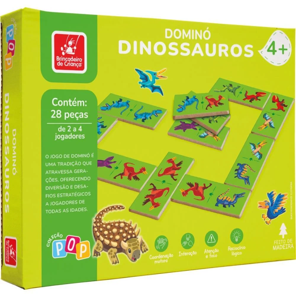 Domino Dinossauros Em Madeira 28Pcs Brinc. De Crianca