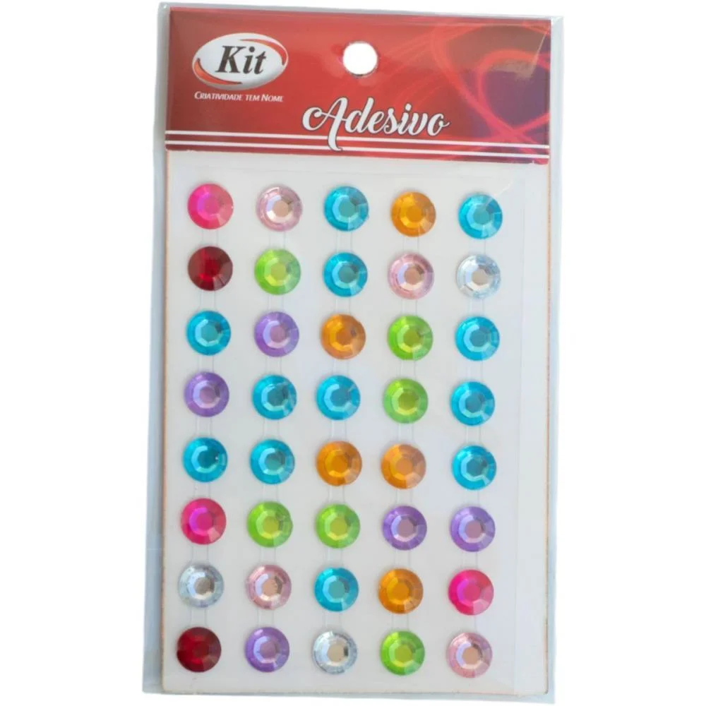 Pedraria Strass 8Mm Adesivo Multicolor Kit (Pct.c/12)