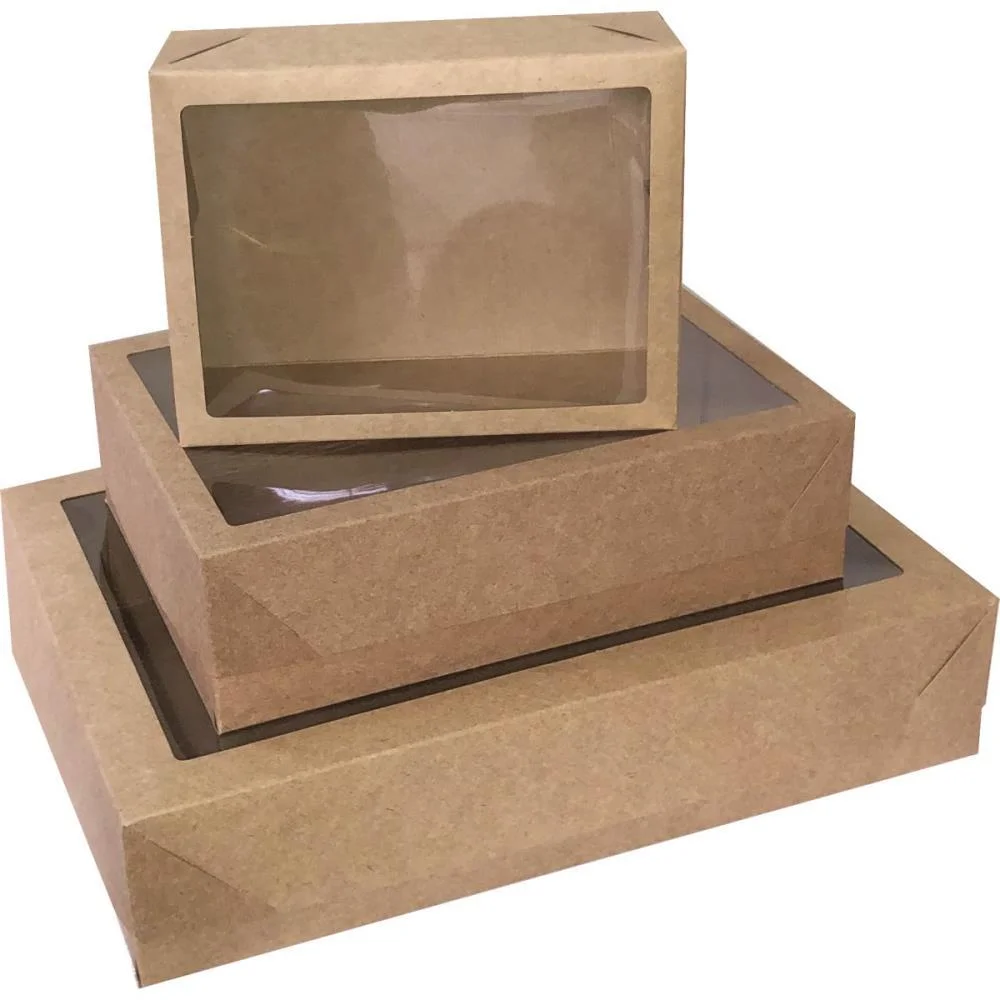 Caixa Para Presente Com Tampa Kraft Md 26X19X7,5 C/Visor Cristina (Pct.c/10)