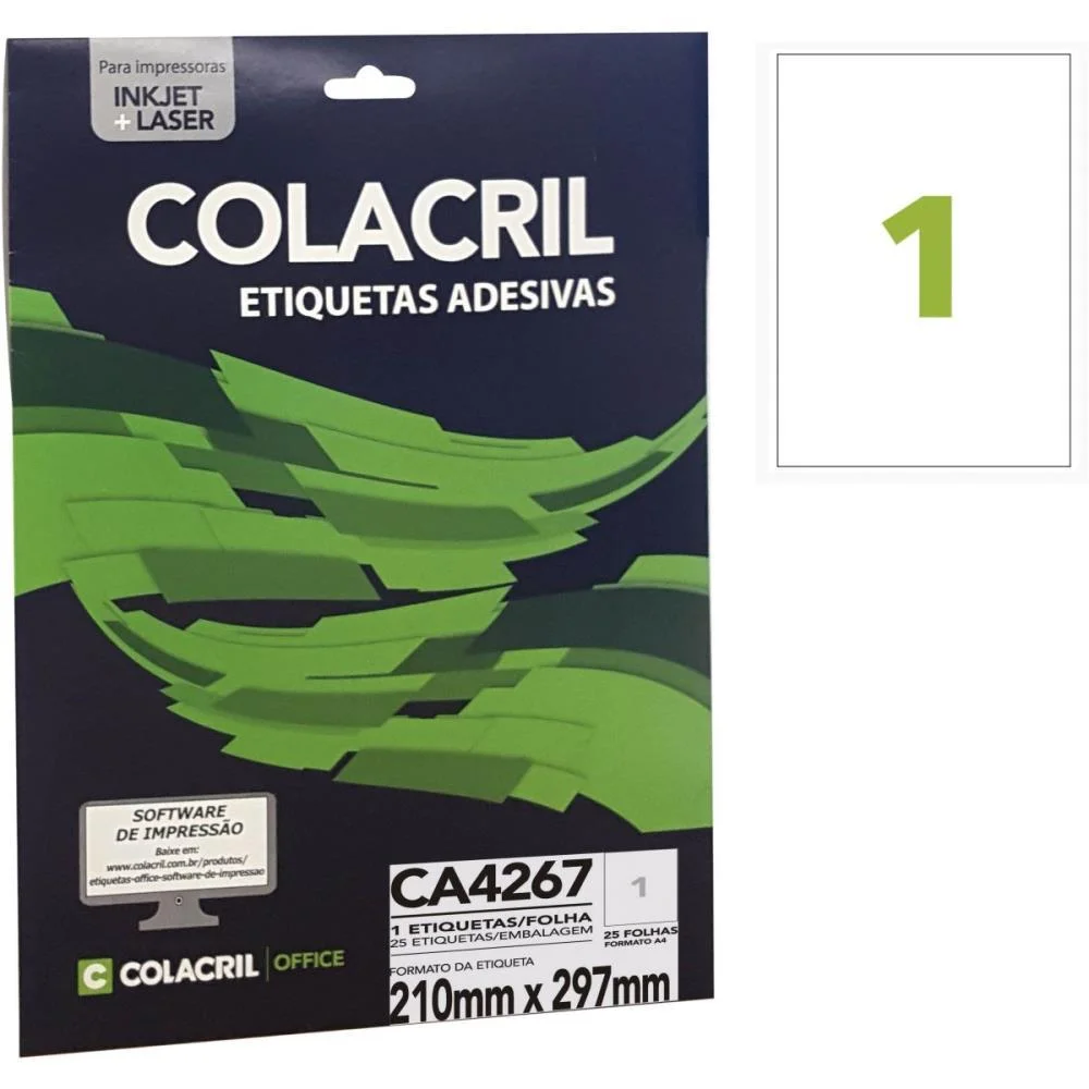 Etiqueta A4 297X210Mm 25 Folhas Colacril (Pct.c/25)