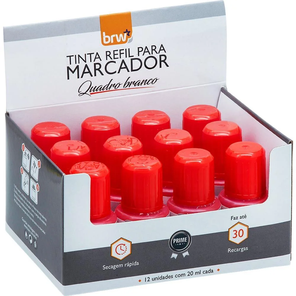 Tinta Marcador Quadro Branco 20Ml Vermelho Brw (Cx.c/12)