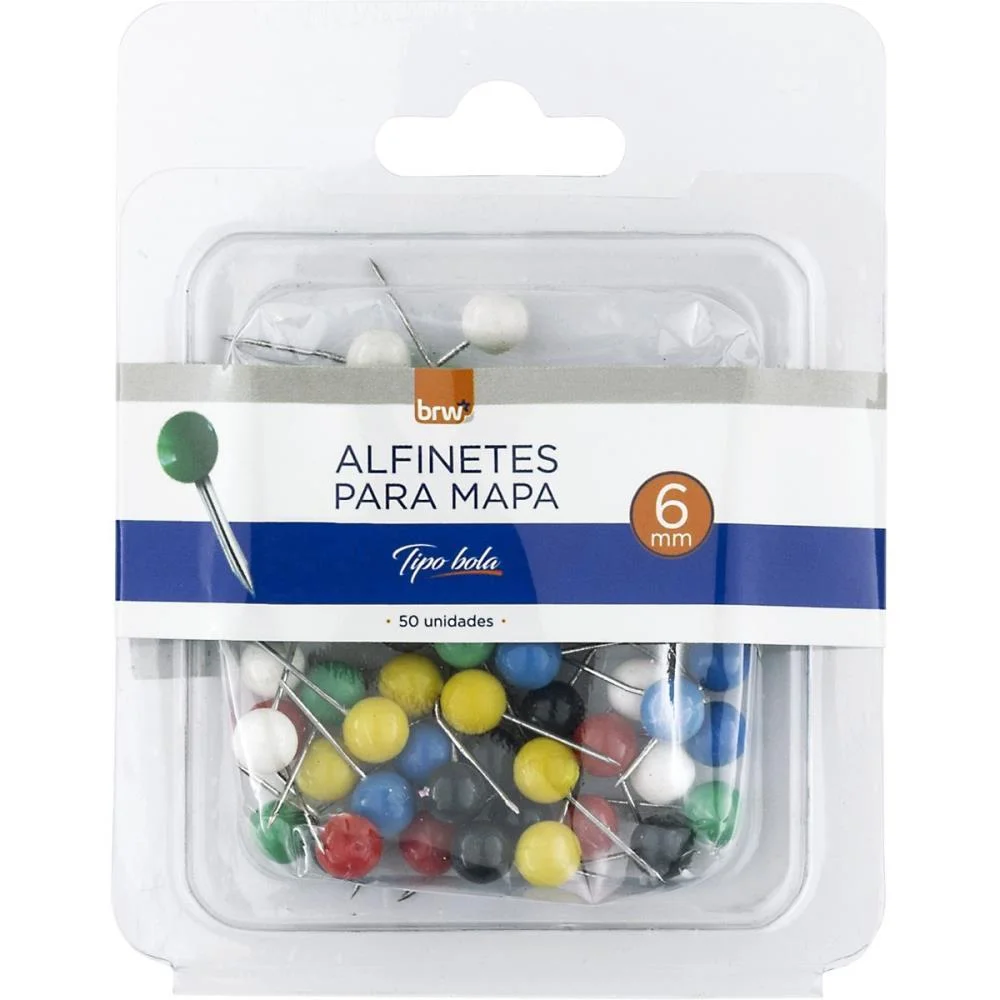 Alfinete Mapa Colorido 6Mm 50 Unidades Brw (Caixa)