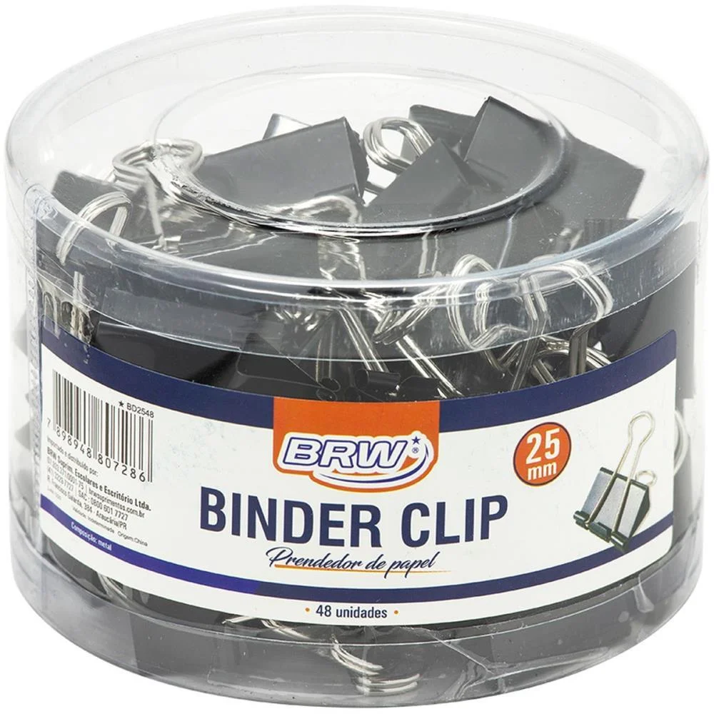 Prendedor De Papel Binder 25Mm Preto Brw (Pote-48)