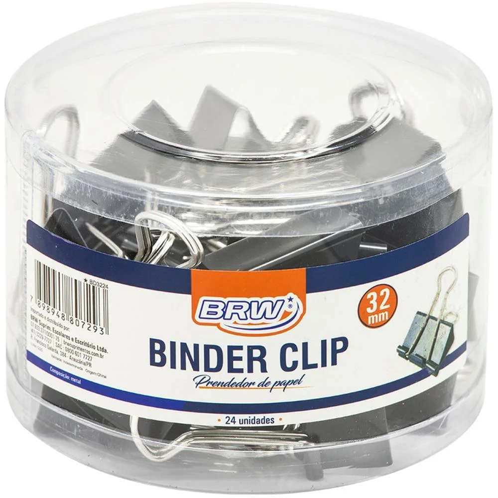 Prendedor De Papel Binder 32Mm Preto Brw (Pote-24)