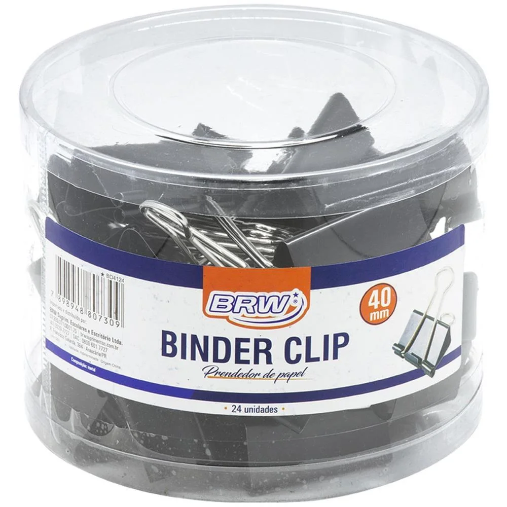 Prendedor De Papel Binder 40Mm Preto Brw (Pote-24)