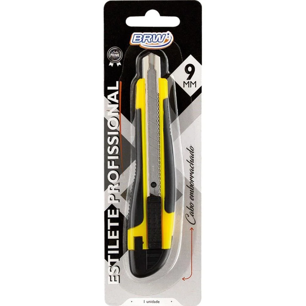 Estilete Estreito 9Mm Profissional Cabo Emborrac Brw (Blister)