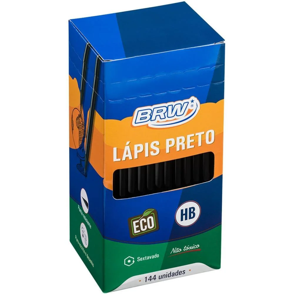 Lapis Preto Sextavado Hb Preto Resina Reciclada Brw (Cx.c/144)