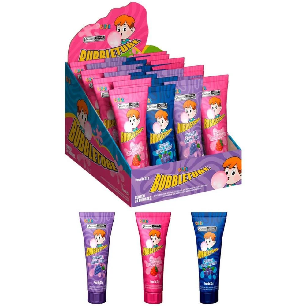 Doce Bubbletube Chiclete Sabores (S Colore (Dp.c/24)