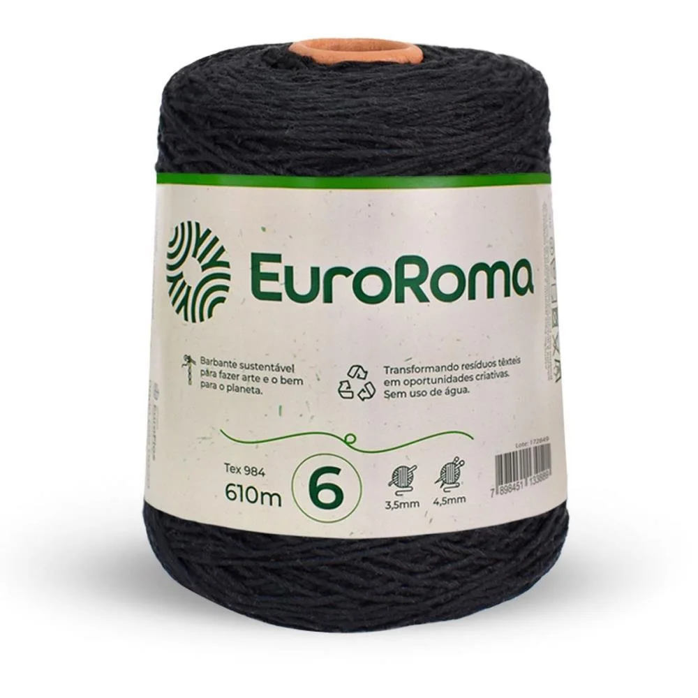 Barbante Colorido 600G 4/6 Fios 610M Preto Euroroma (Unidade)