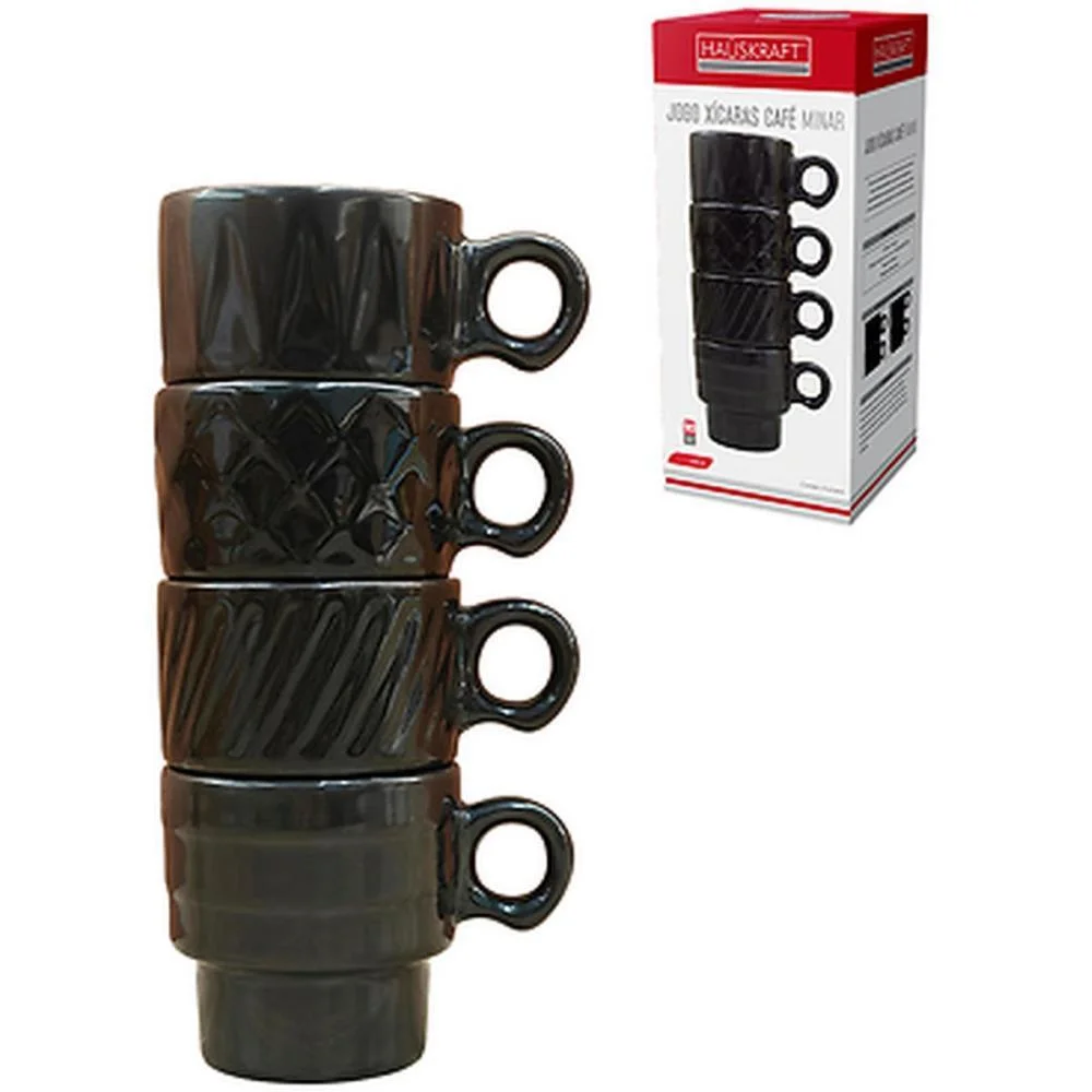 Xicara Cafe Minar 90Ml Preta 4 Pecas Western (Jogo)