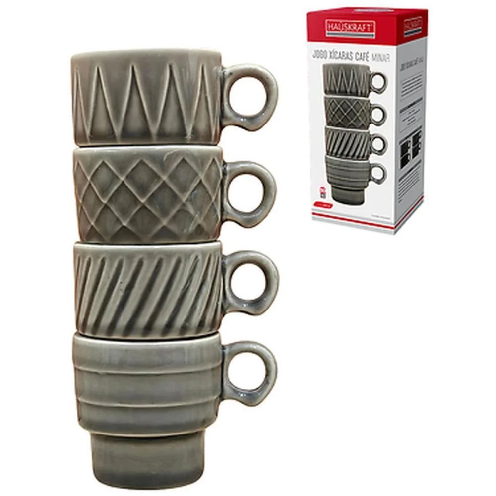 Xicara Cafe Minar 90Ml Cinza 4 Pecas Western (Jogo)