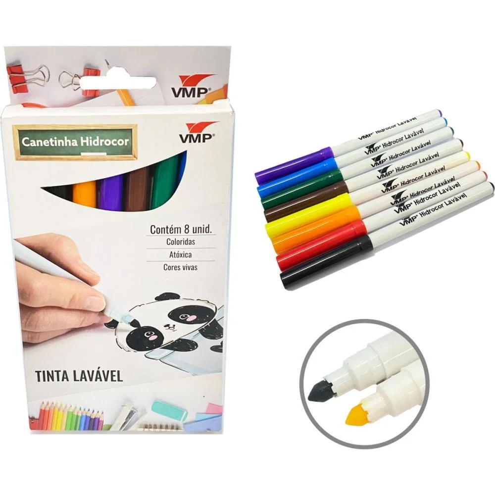 Caneta Hidrografica 8 Cores Lavavel V.m.p. (Blister)