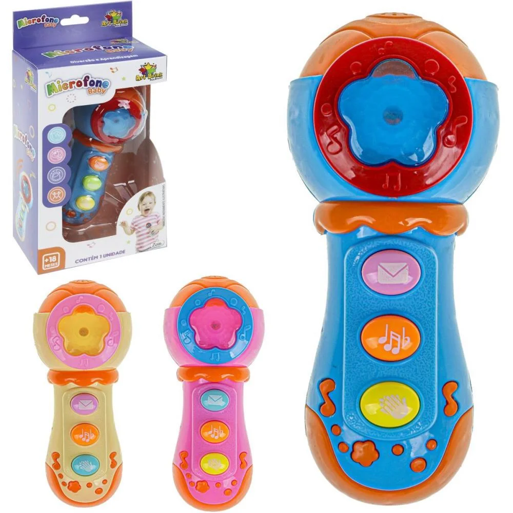 Instrumento Musical Microfone Baby C/Luz E Som Art Brink
