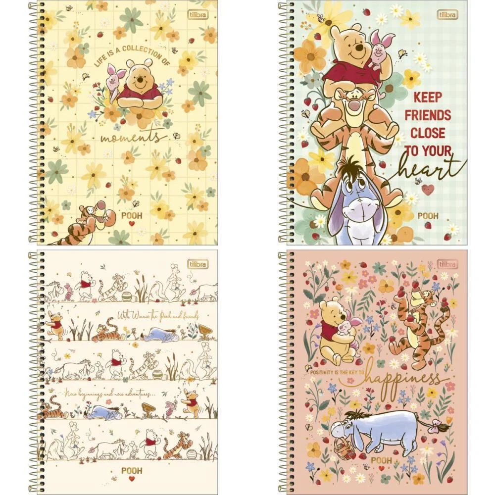 Caderno 1 Matéria Capa Dura Pooh Connect 80Fls. Tilibra Com 4 Unidades