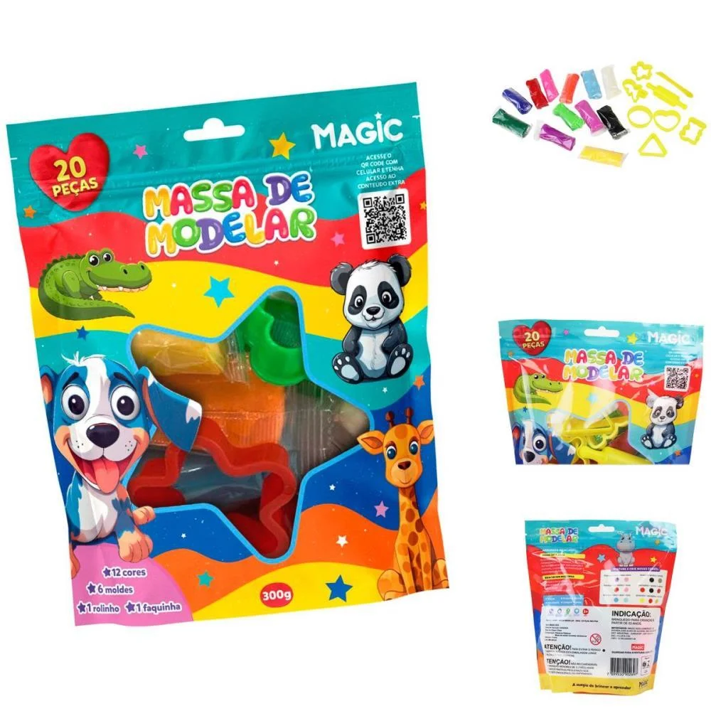 Massa Para Modelar Criativa Magic 300G Com 12Cores/6Moldes Magic Kids
