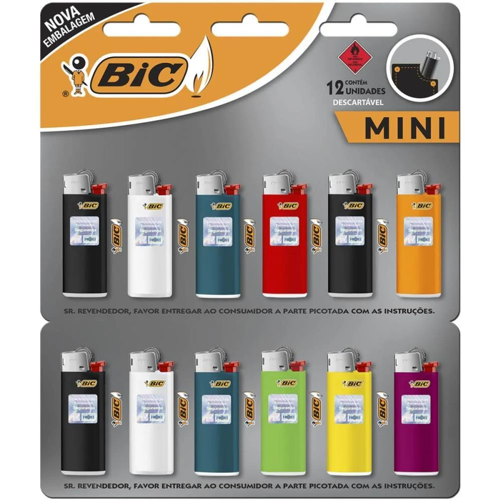 Isqueiro Descartável Bic Mini A Gas Cartela C/12Und Bic (Cartela)