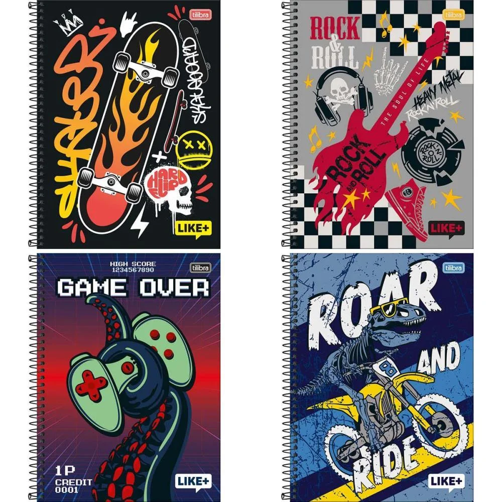 Caderno 1 Matéria Capa Dura Like+ 96 Folhas Masculino Tilibra Com 4 Unidades