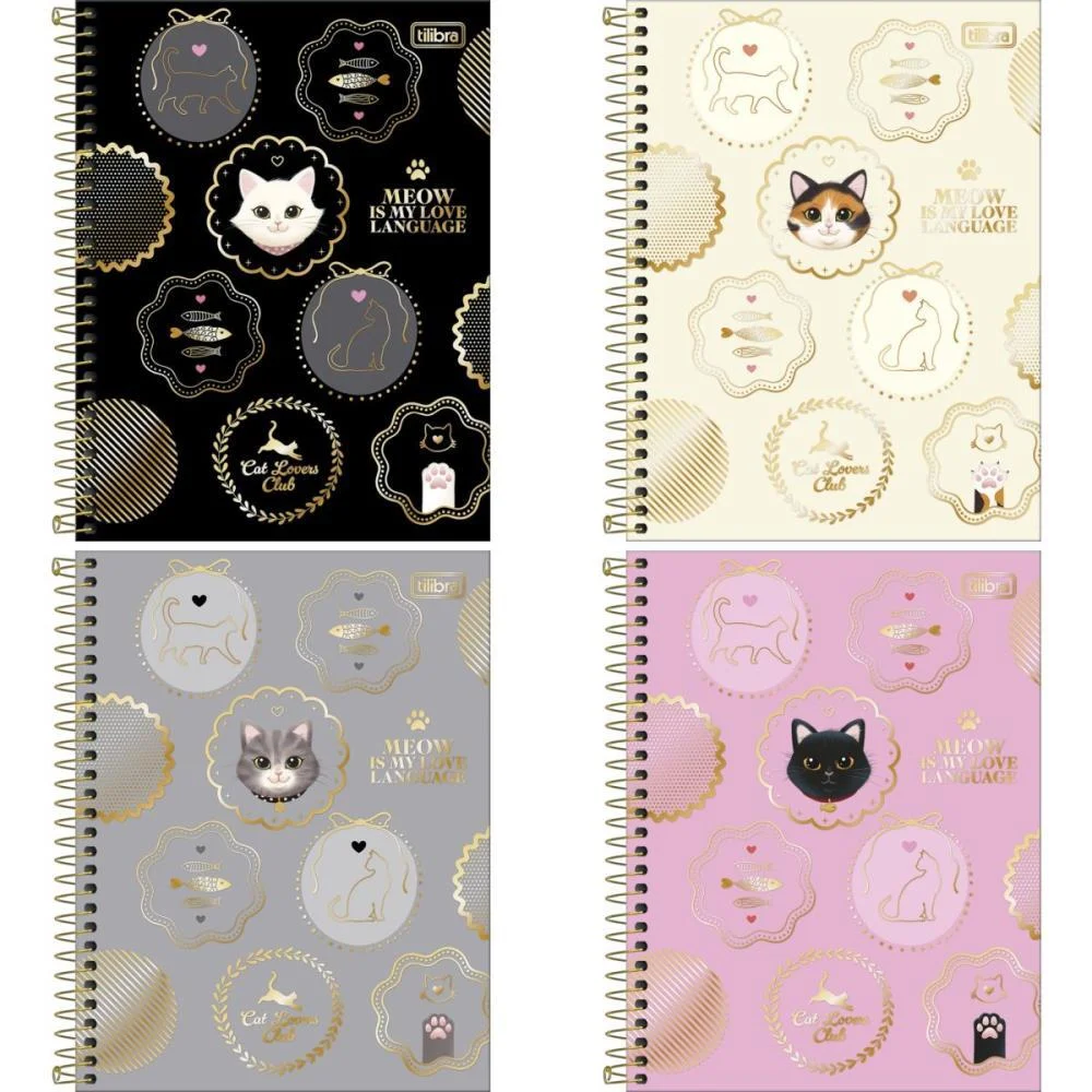 Caderno 1 Matéria Cp.dura Colegial Perrfect Cats 60Fls 177X240Mm Tilibra Com 4 Unidades