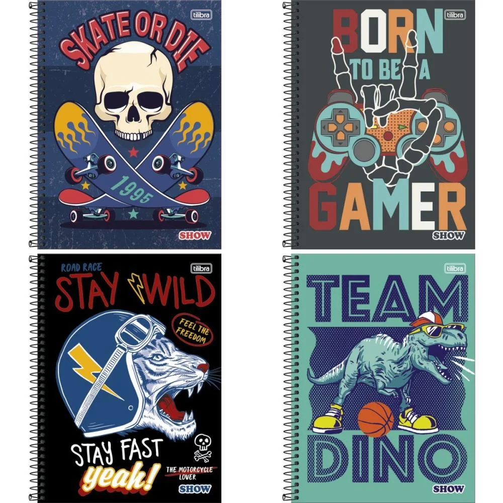 Caderno 10 Matérias Capa Dura Show 160Fls. Masculino Tilibra Com 4 Unidades