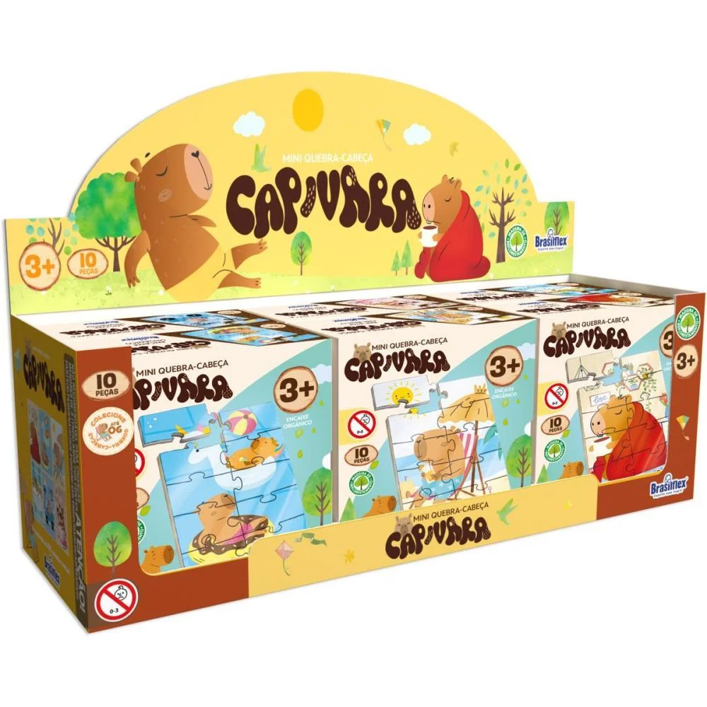 Quebra-Cabeca Madeira Capivara Mini 10 Pecas Brasilflex C/ 6 Unidades