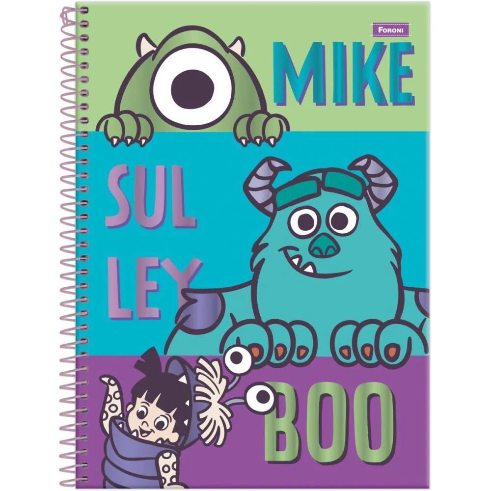 Caderno 10 Matérias Capa Dura Monstros S. A. 160F Foroni Com 4 Unidades