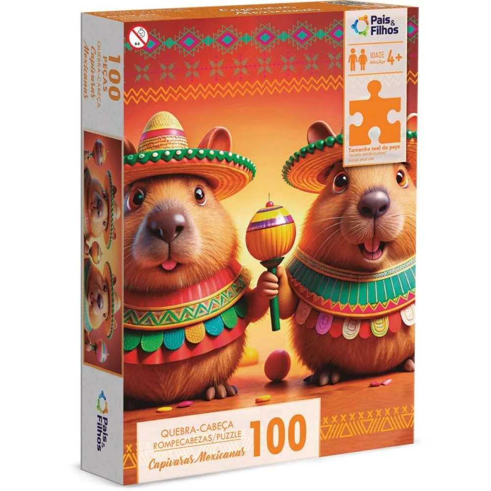 Quebra-Cabeca Cartonado Capivaras Mexicanas 100 Pecas Pais E Filhos