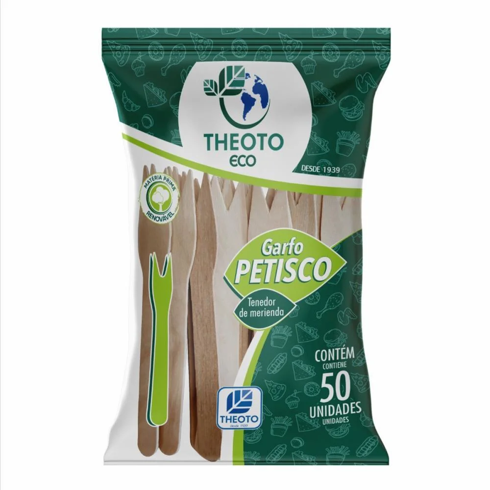 Talher Descartavel Garfo Petisco Madeira Theoto (Pct.c/50)
