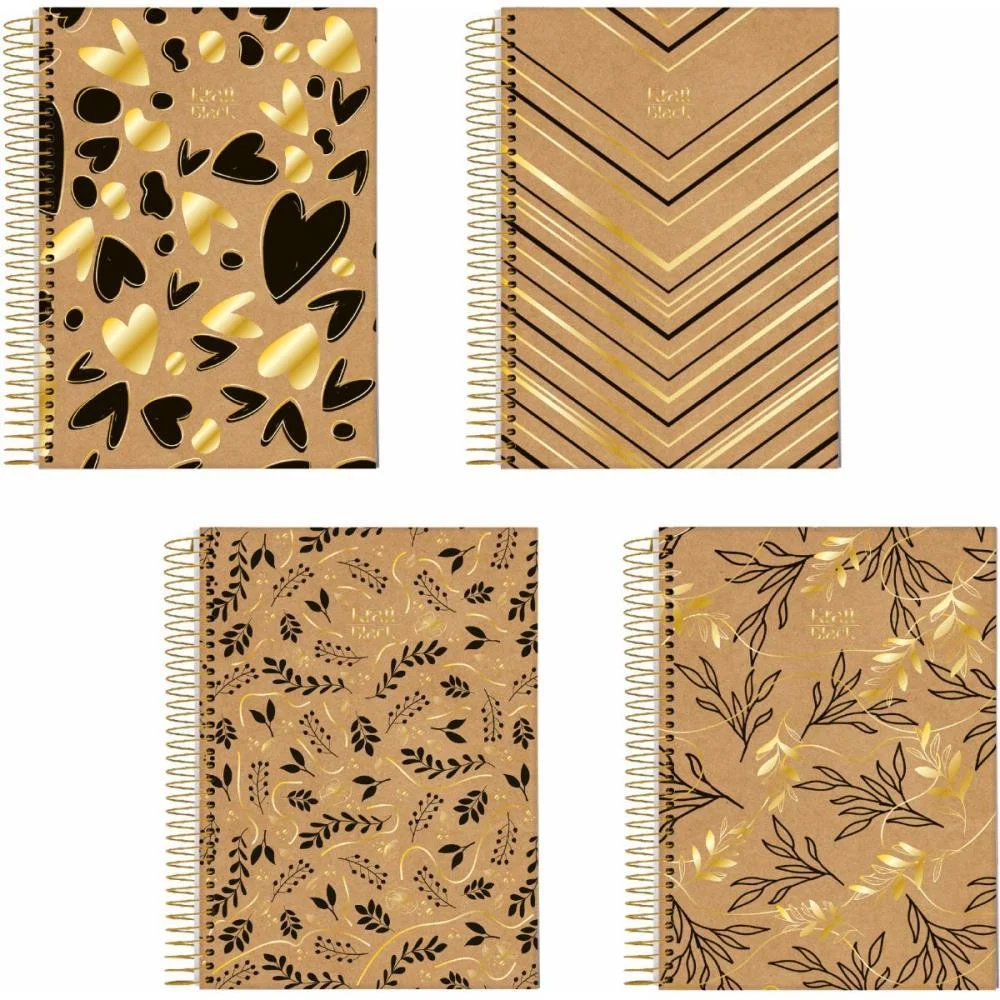 Caderno 10 Matérias Capa Dura Kraft Black 160Fls. I.a Jandaia Com 4 Unidades