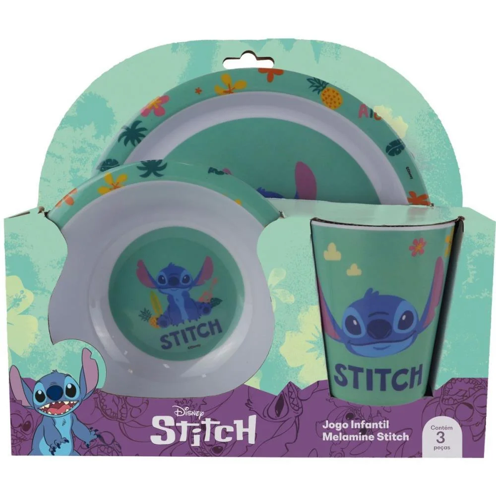 Kit Alimentacao Stitch Prato+Bowl+Copo Yangzi (Kit)
