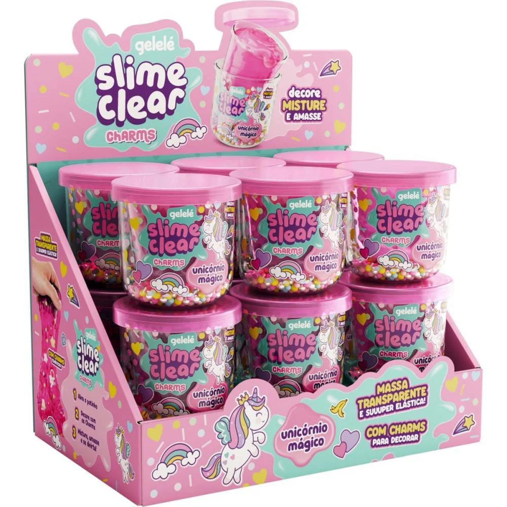 Slime Clear Charm Unicornio Magico Doce Brinquedo C/ 12 Unidades