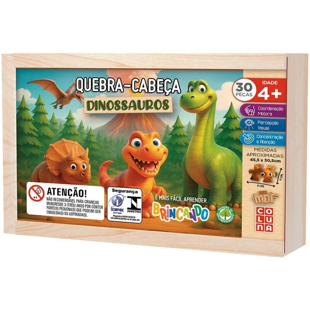 Quebra-Cabeca Madeira Dinossauros 30 Pecas Coluna