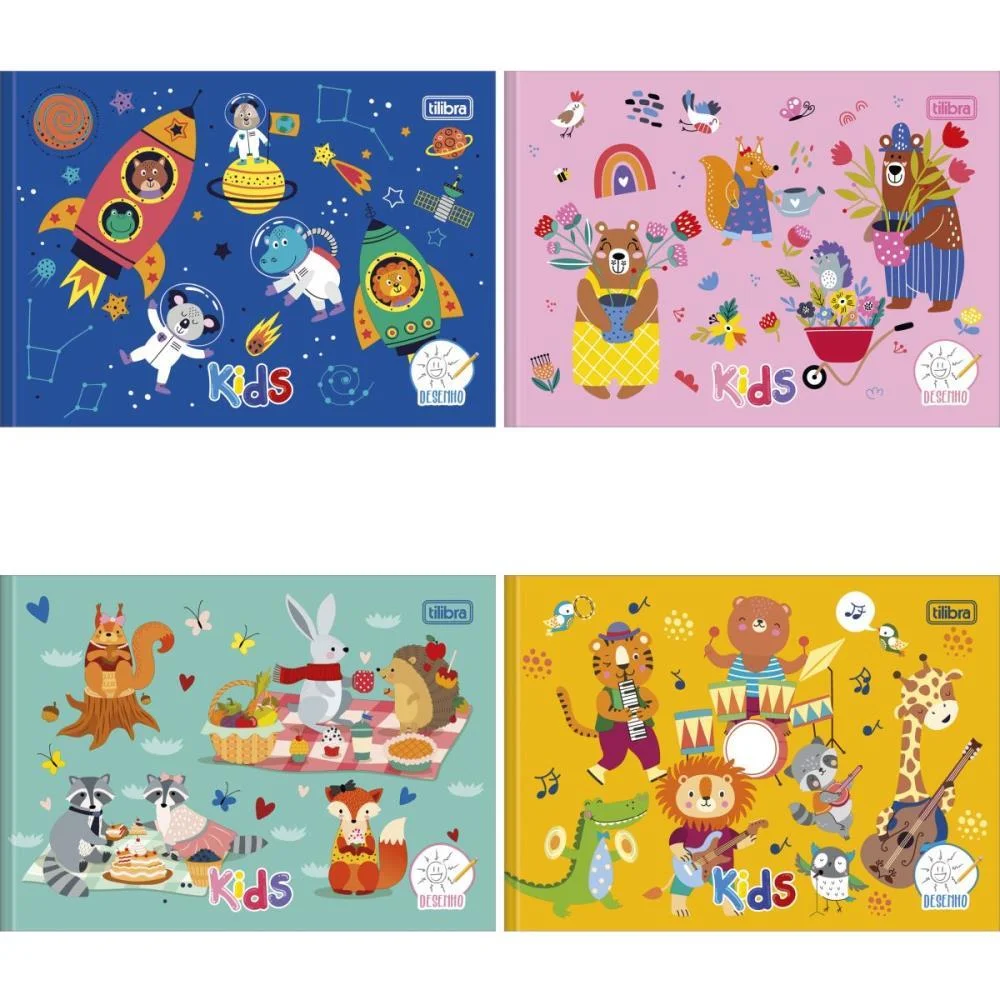 Caderno Desenho Pequeno 1/4 Capa Dura Kids 40Fls Horiz. Brochura Tilibra 15 Unidades
