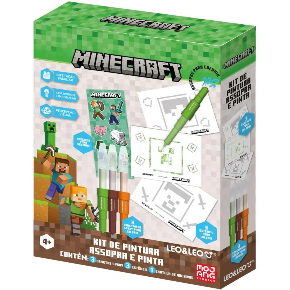 Brinquedo Para Colorir Minecraft Kit Pintura Assopra Leonora (Kit)