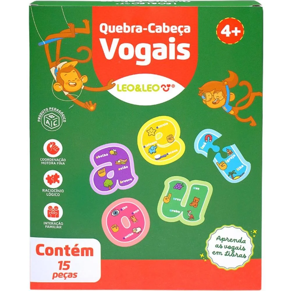 Brinquedo Pedagogico Vogais 15 Pecas Leonora