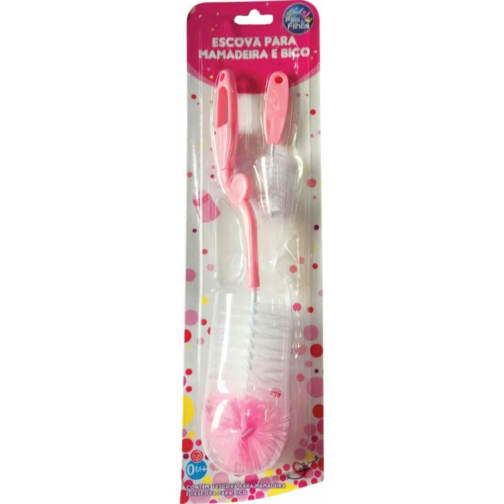 Amamentação Escova P/Mamadeira E Bico Rosa Pais E Filhos (Blister)