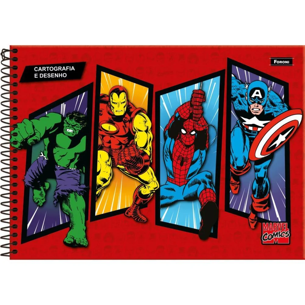 Caderno Desenho Univ Capa Dura Marvel Comics 80F Foroni Com 5 Unidades