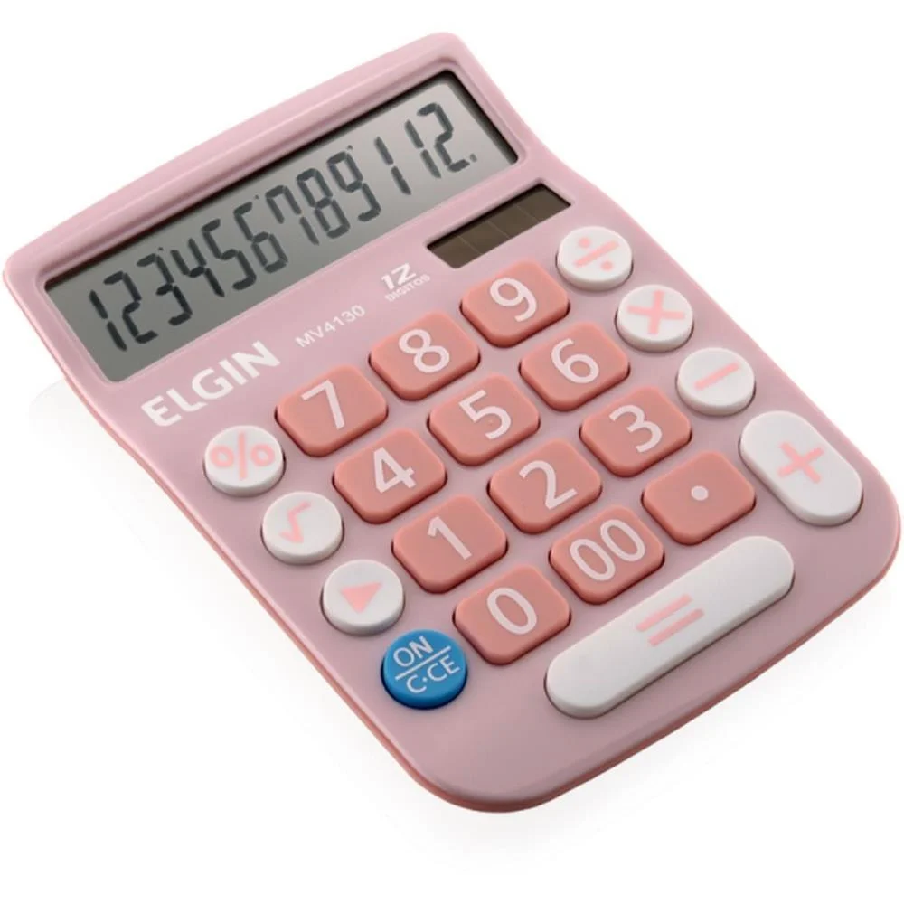 Calculadora De Mesa 12 Dig. Visor Lcd Sol/Bat Rosa Elgin