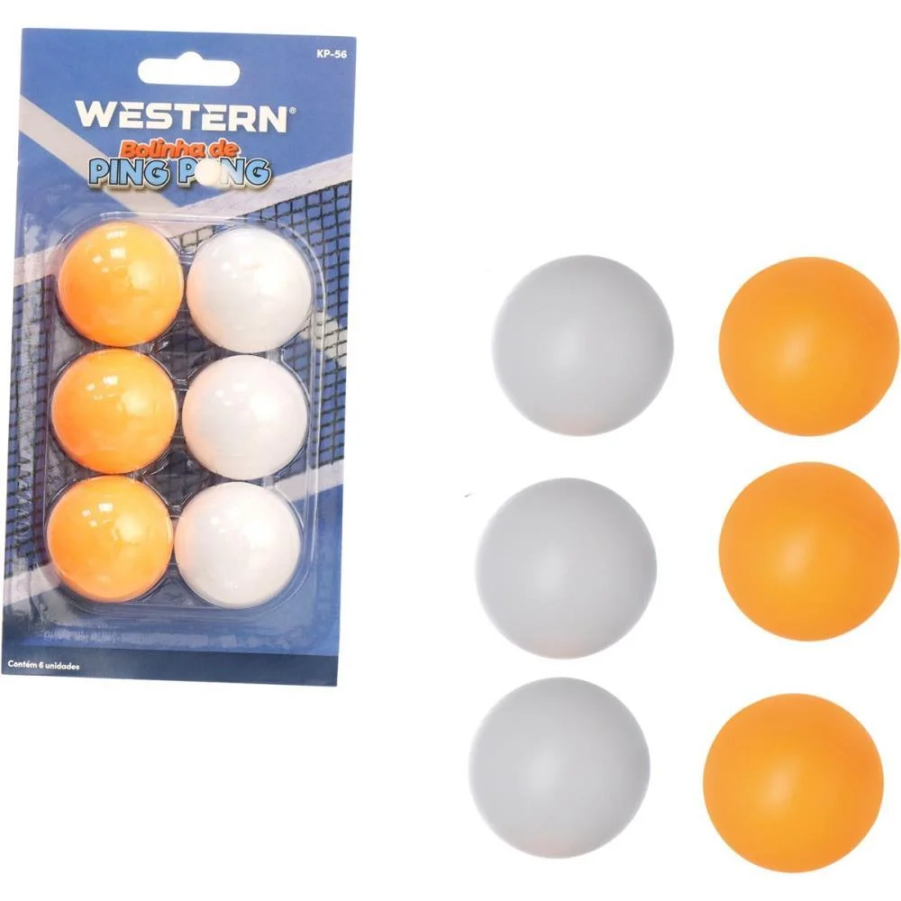 Bola De Ping Pong 3 Branca E 3 Laranja Western (Blister)