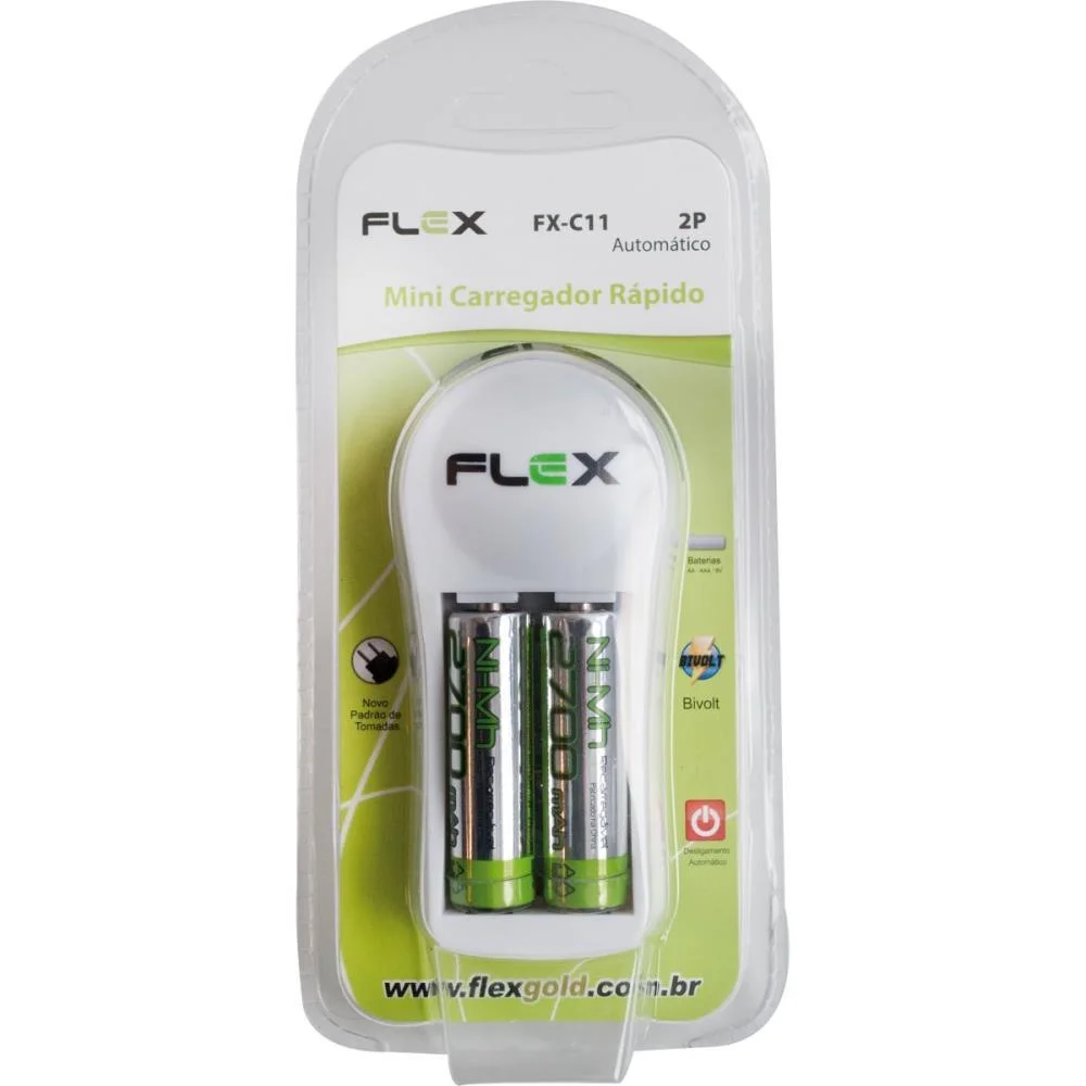 Carregador De Pilhas Bivolt P/Pilhas Aa/Aaa/Gv 2700Mah Flex