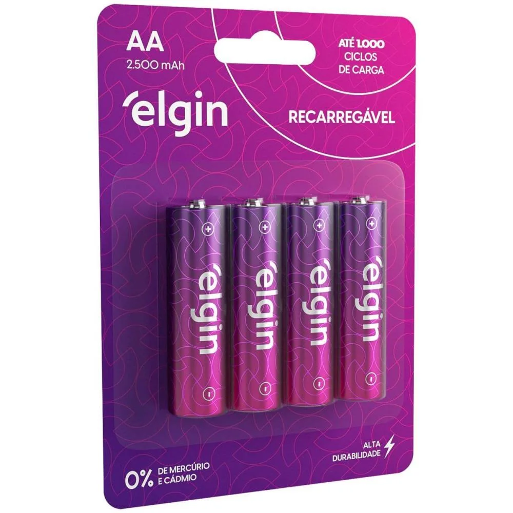 Pilha Recarregavel Pequena Aa 2500Mah 1.2V. Elgin (Bl.c/04)