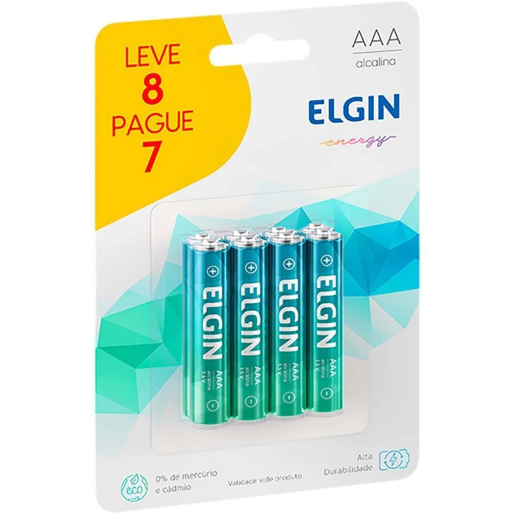 Pilha Alcalina Palito Aaa Pague 7 Leve 8 Elgin (Blister)