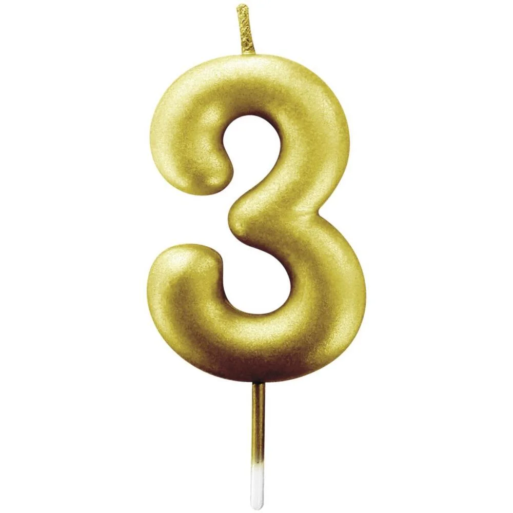 Vela Para Aniversario N.03 Ouro Metalizada 6Cm Make+ (Cx.c/12)
