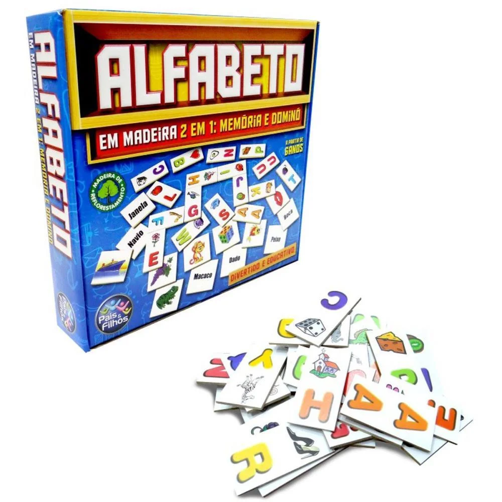 Brinquedo Pedagogico Madeira Alfabeto Domino E Memoria Pais E Filhos